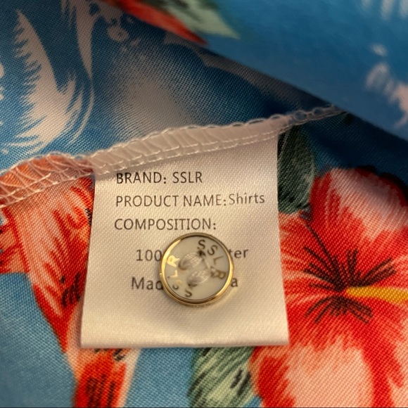 NWT SSLR Men's Hawaiian Floral Flamingo Shirt. Size M - Picture 6 of 8
